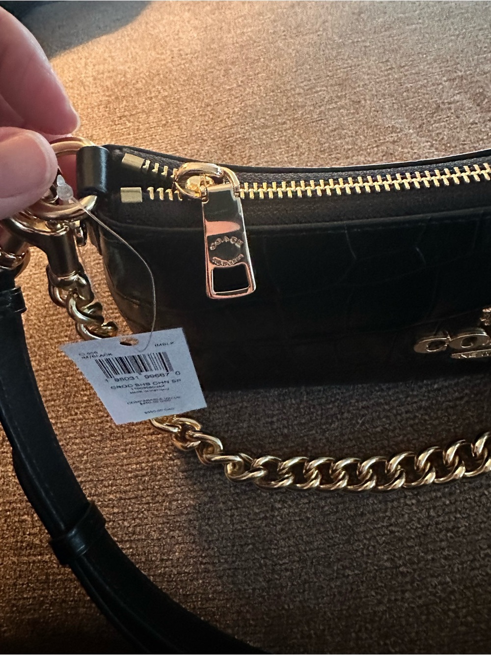 Coach ❤️Limited Charlotte Shoulder Bag In  Black Crocodile-embossed leather. NWT - Picture 9 of 14